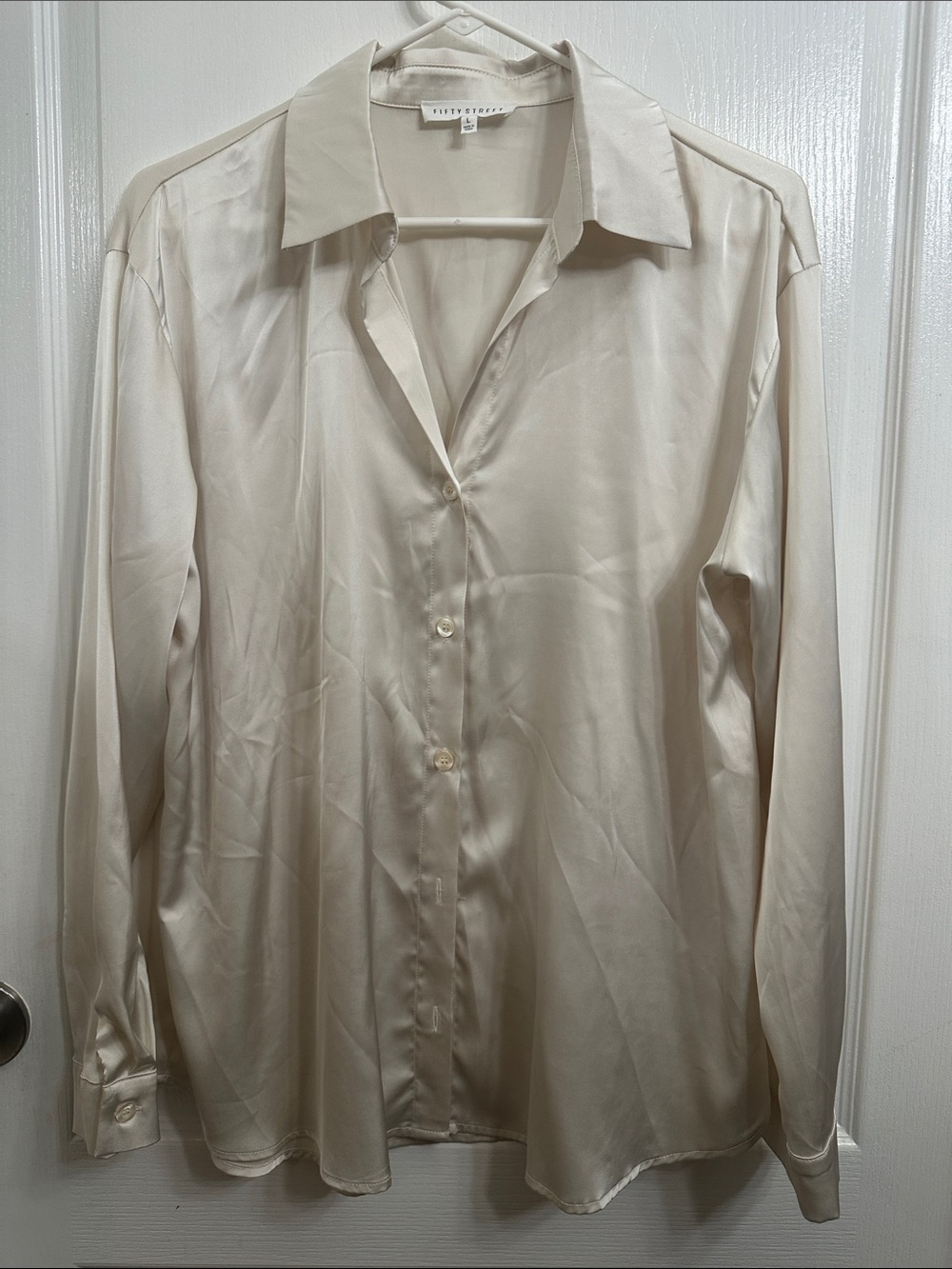 Fifty Street Cream Button-Up Silk Shirt